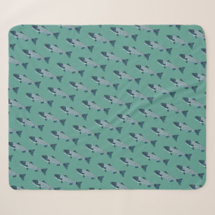 Couverture Sherpa Blue Folk Art Trout/Saumon