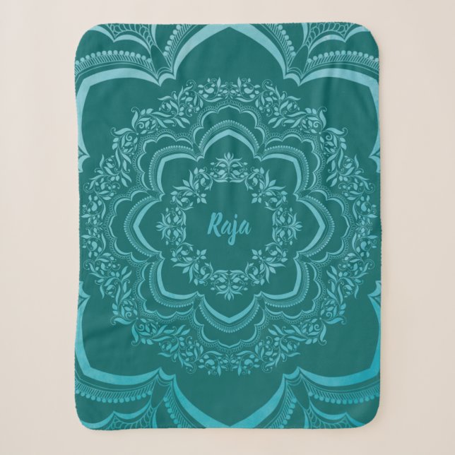 Couverture Sherpa Blue Mandala on a Dark Green Background (Devant)