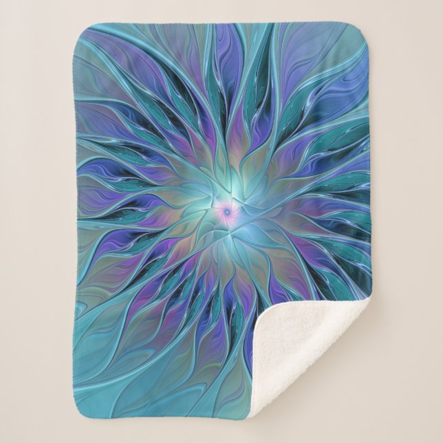Couverture Sherpa Blue Purple Flower Dream Abstrait Fractal Art (Devant)