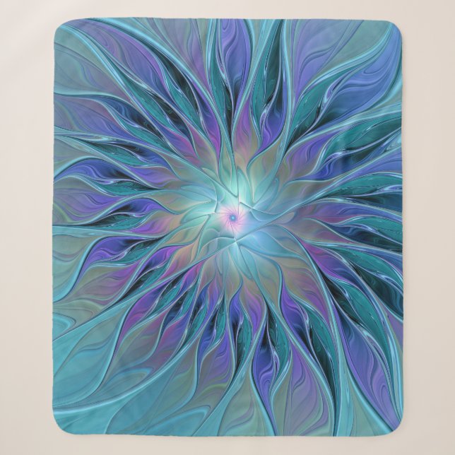 Couverture Sherpa Blue Purple Flower Dream Abstrait Fractal Art (Devant)