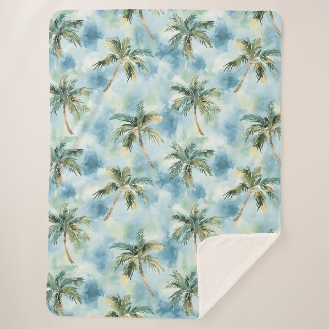 Couverture Sherpa Blue Skies Tropical Island Palm Trees   (Devant)