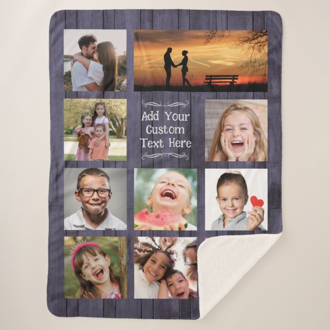 Couverture Sherpa Blue Wood Custom Photo Collage with Text (Devant)