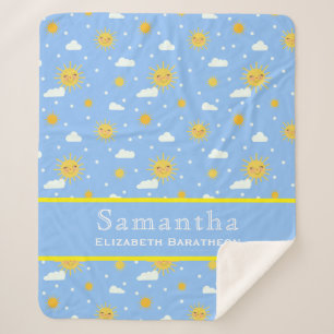 Couverture Sherpa Blue & Yellow Sunshine Sky Nom personnalisé