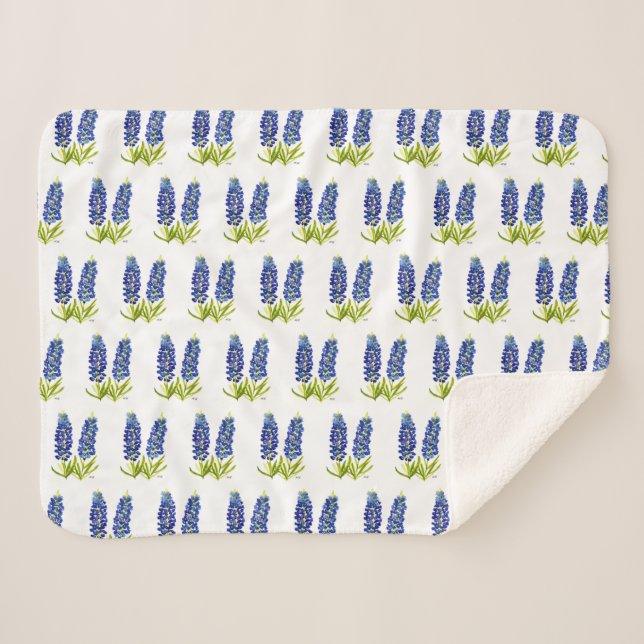Couverture Sherpa Bluebonnets Texas Flowers Fleur sauvage Aquarelle (Devant (Horizontal))