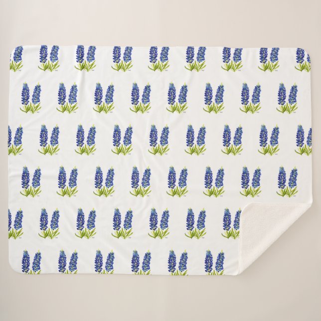 Couverture Sherpa Bluebonnets Texas Flowers Fleur sauvage Aquarelle (Devant (Horizontal))