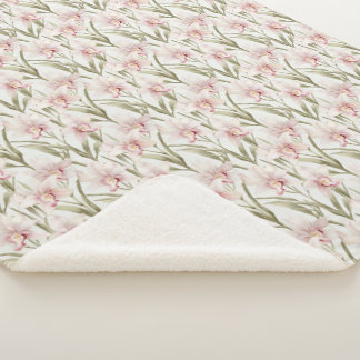 Couverture Sherpa Blush Pink & Sage Orchid Flowers Sherpa Blanket