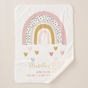Couverture Sherpa Blush rose arc-en-ciel Script statistiques de nais