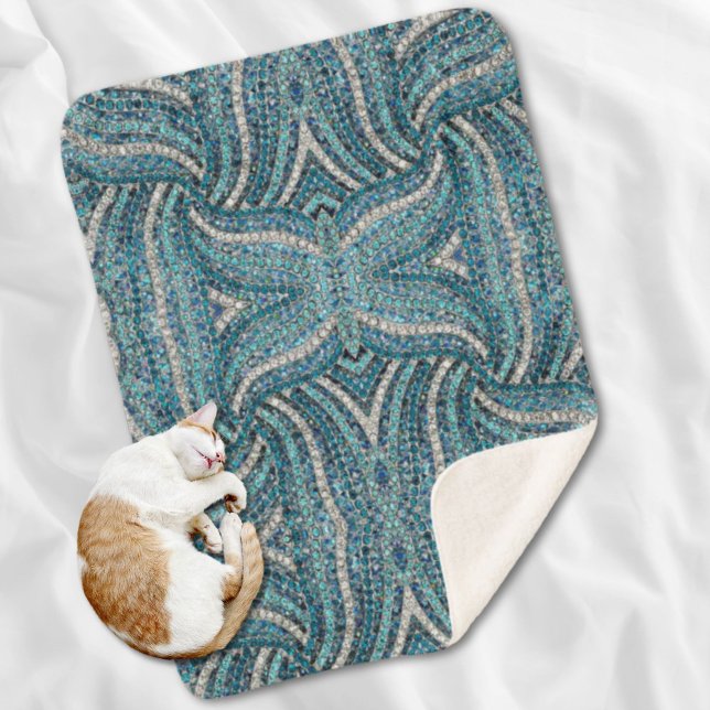 Couverture Sherpa bohème chic gris argenté bleu turquoise (bohemian girly chic silver grey turquoise blue sherpa blanket)