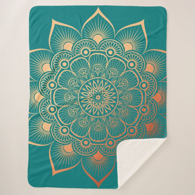 Couverture Sherpa Bohème Turquoise Peach Mandala (Devant)