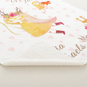 Couverture Sherpa Boho Amour Petite Fille Hibou Lapin Date Nom