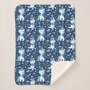 Couverture Sherpa Boho bleu avec licorne