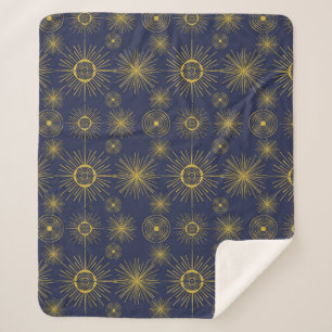 Couverture Sherpa Boho Celestial Sun Stars Motif bleu