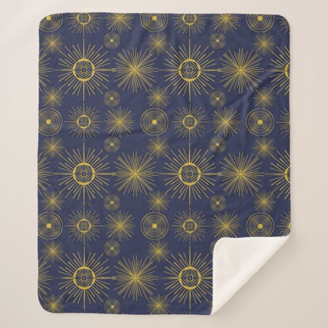 Couverture Sherpa Boho Celestial Sun Stars Motif bleu (Devant)