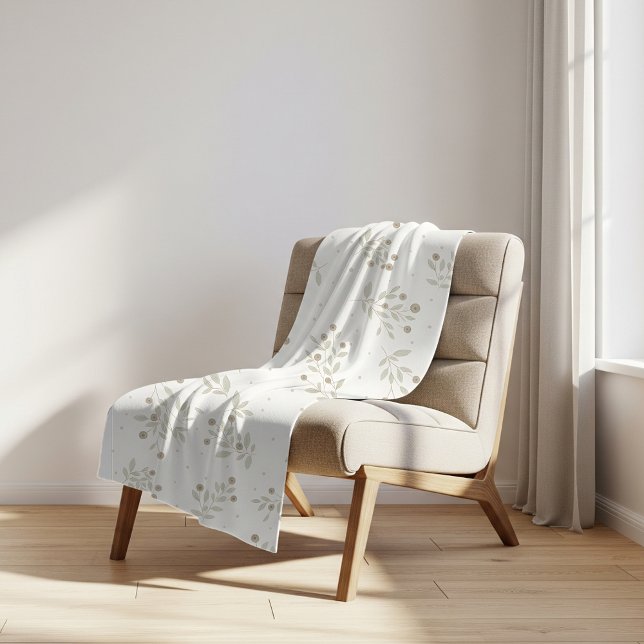 Couverture Sherpa Boho Chic Botanical Leaves and Berries Pattern  (Créateur téléchargé)