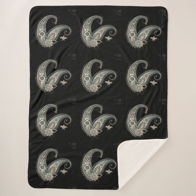 Couverture Sherpa Boho Chic Paisley Motif sans fil (Devant)