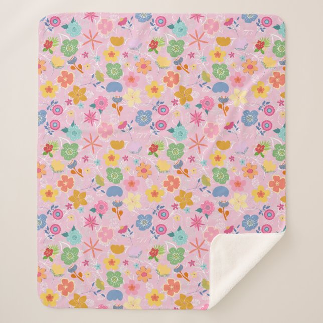 Couverture Sherpa Boho Flowers Motif B01.w LPink BG (Devant)