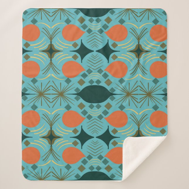 Couverture Sherpa Boho Géométrique Diamant Turquoise (Devant)