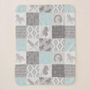Couverture Sherpa BoHo Horse Sherpa Blanket - Aqua/Grey