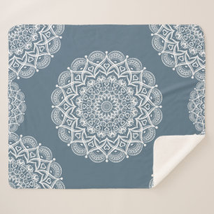 Couverture Sherpa Boho Mandala Grayish Blue élégant décoratif