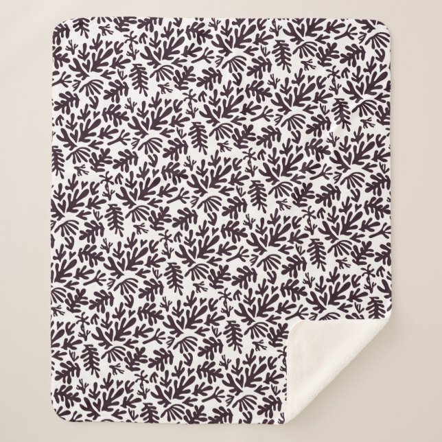 Couverture Sherpa Boho Matisse Formes botaniques Motif gris noir (Devant)