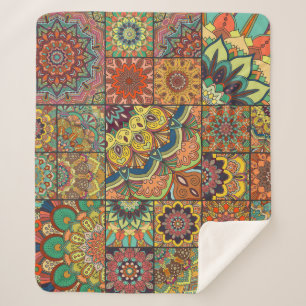 Couverture Sherpa Boho tuiles : patchwork coloré sans couture motif