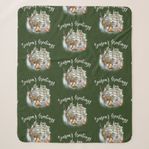 Couverture Sherpa Bois Animaux de Noël Moyen Sherpa Blanket