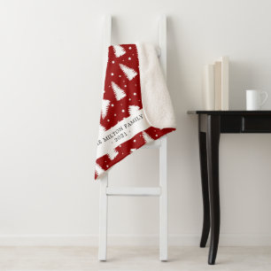Couverture Sherpa bois d'hiver de pin rouge monogramme moderne