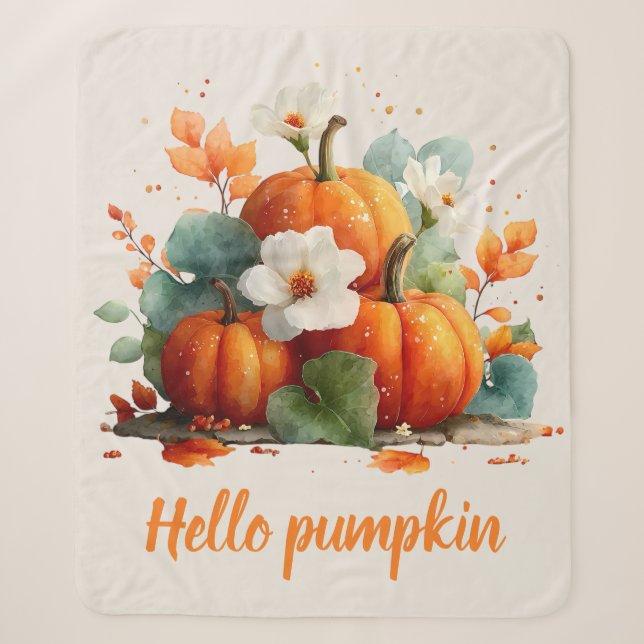 Couverture Sherpa Bonjour Citrouille Automne Floral Design (Devant)