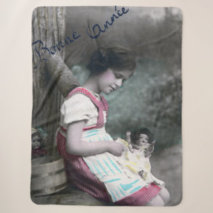 Couverture Sherpa Bonne Année Vintage fille avec dollar