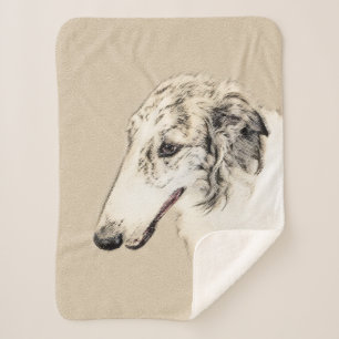Couverture Sherpa Borzoi (Brindle d'argent) Peinture originale de ch