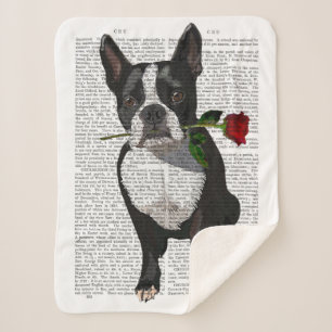 Couverture Sherpa Boston Terrier avec Rose à la bouche