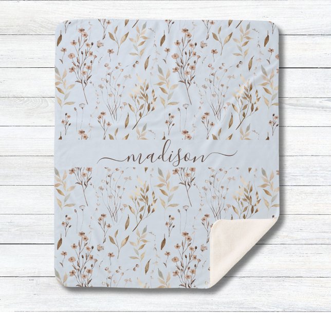 Couverture Sherpa Botanique Brown d'hiver monogramme séchée (Close up)