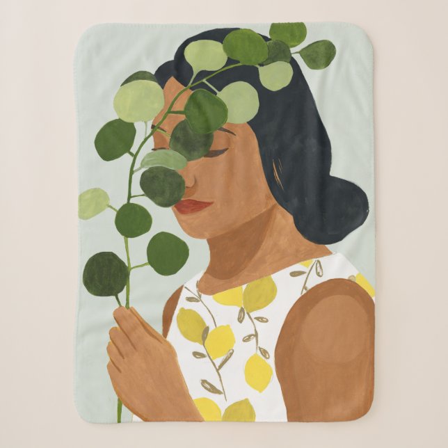 Couverture Sherpa Botany Portrait - Femme avec verdure (Devant)