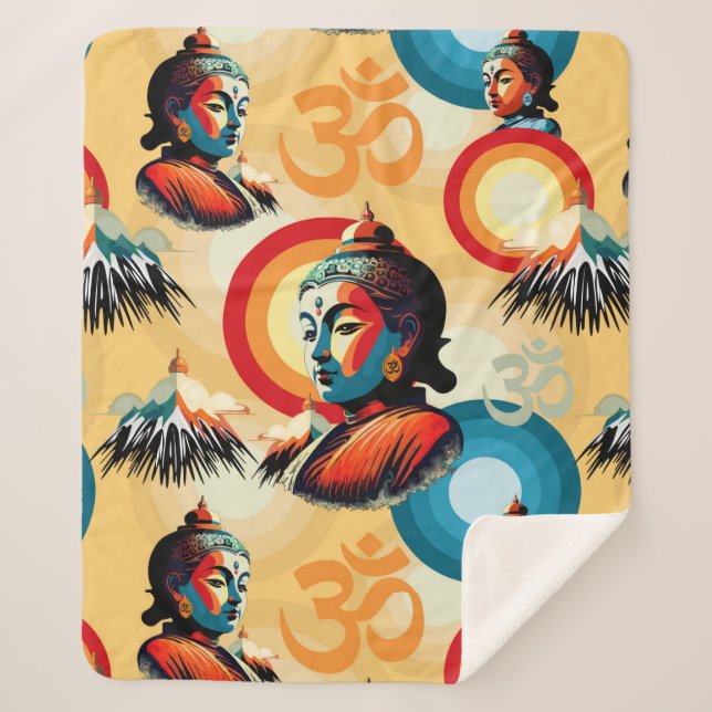 Couverture Sherpa Bouddha Lord Retro Pop Art Portrait (Devant)