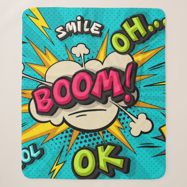 Couverture Sherpa Bouillonnante bulle de pop art. Souriez, wow, pow, (Devant)