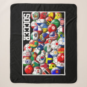 Couverture Sherpa Boules de soccer mondiales avec drapeaux du monde