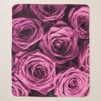 Couverture Sherpa Bouquet de roses violets, fleurs fleuris arrière -