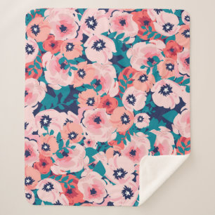 Couverture Sherpa Bouquet floral aquarelle : pivoines Vintages.