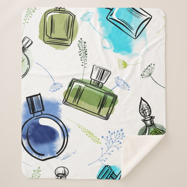 Couverture Sherpa Bouteille de parfum motif sans soudure et texte aq (Devant)