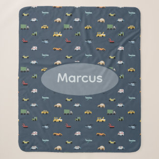Couverture Sherpa Boys Cute Transport Voiture Motif monogramme Enfan