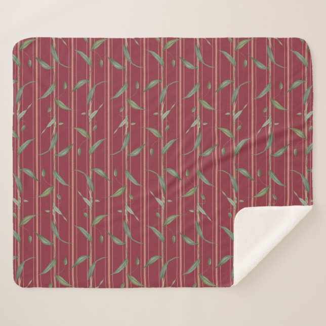 Couverture Sherpa Branch of leaves on red wallpaper (Devant (Horizontal))