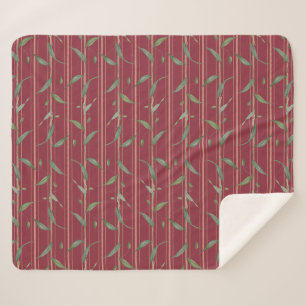 Couverture Sherpa Branche de feuilles sur papier peint rouge