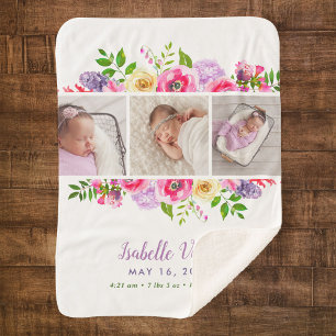 Couverture Sherpa Bright Blooms 3 Photo Nom du bébé