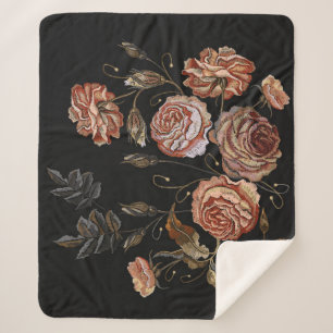 Couverture Sherpa Broderie classique bourgeons vintages de motif ros
