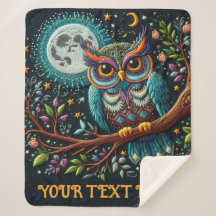 Broderie Sherpa Blanket Faux Chouette à Whimsical