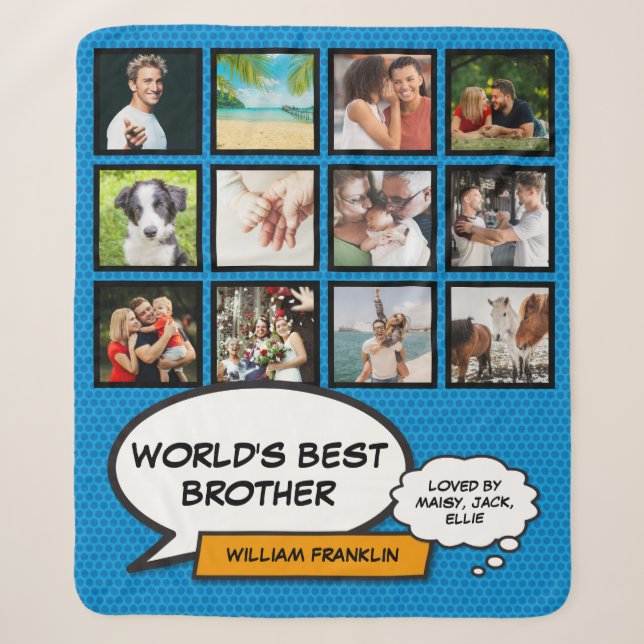 Couverture Sherpa Brother Fun Cool Bande dessinée Bleu Photo moderne (Devant)