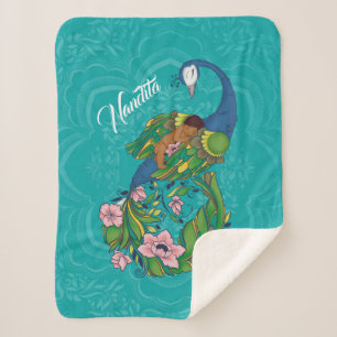 Couverture Sherpa Brown Baby sleeping on a Floral Peacock