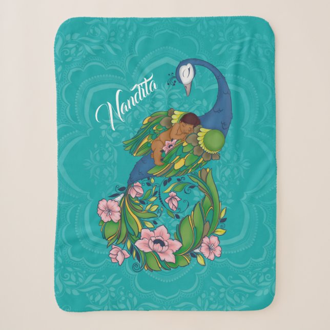 Couverture Sherpa Brown Baby sleeping on a Floral Peacock (Devant)
