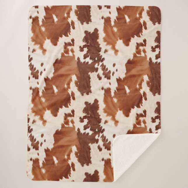 Couverture Sherpa Brown Cream Cowhide Western (Devant)
