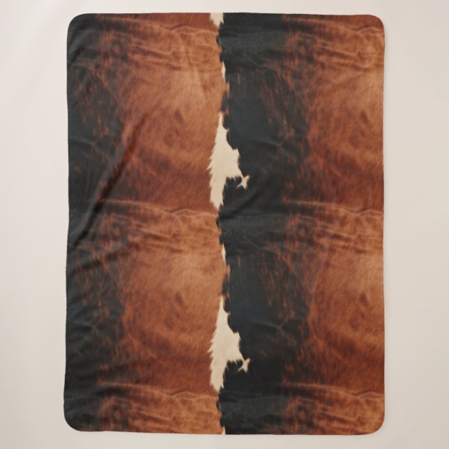 Couverture Sherpa Brown Noir Noir Faux Cowhide (Devant)